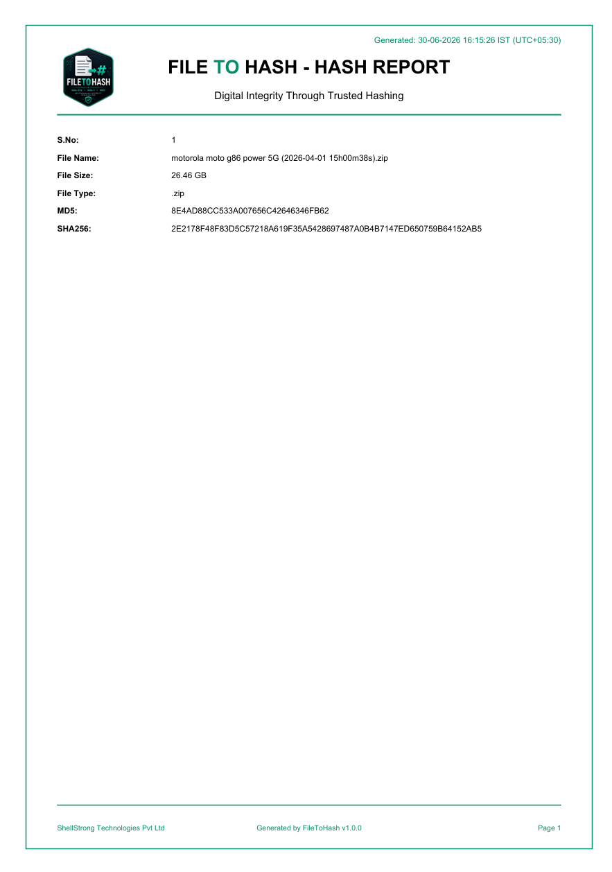 Example FileToHash PDF report output