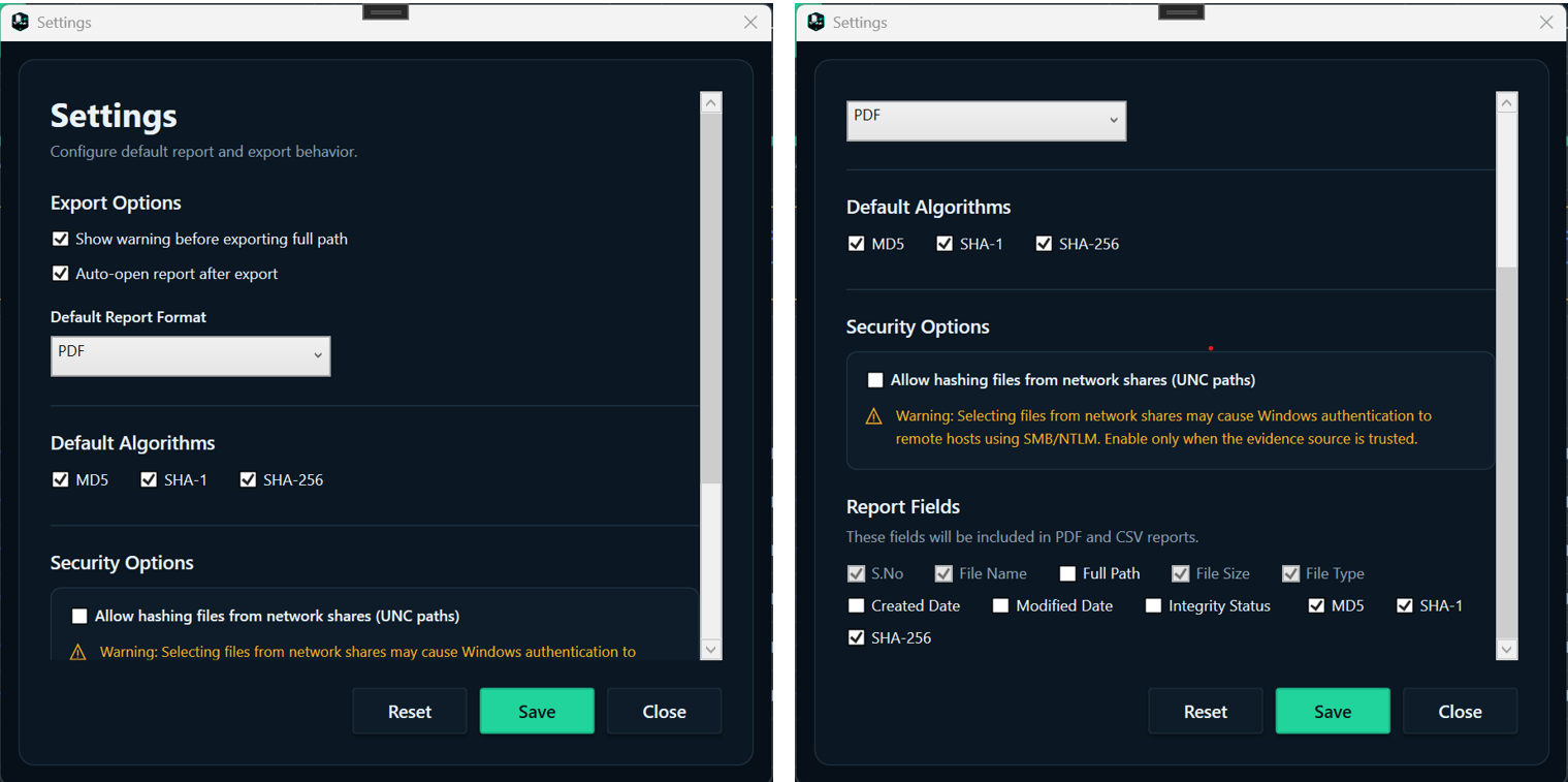 FileToHash settings panel